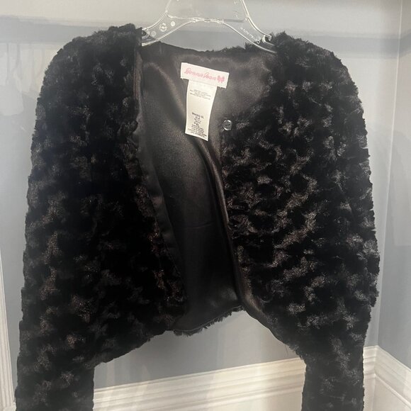 Girls Faux Fur Bolero Jacket Black XL - Picture 4 of 9